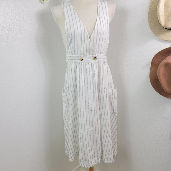FREE PEOPLE DIANA STRIPED WRAP MIDI  SLEEVELESS PATCH POCKETS WOMENS SIZE MEDIUM - Picture 10 of 12